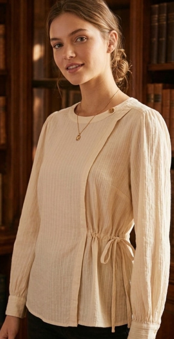 Anthropologie Clovis Asymmetrical Neutral Side Tie Blouse